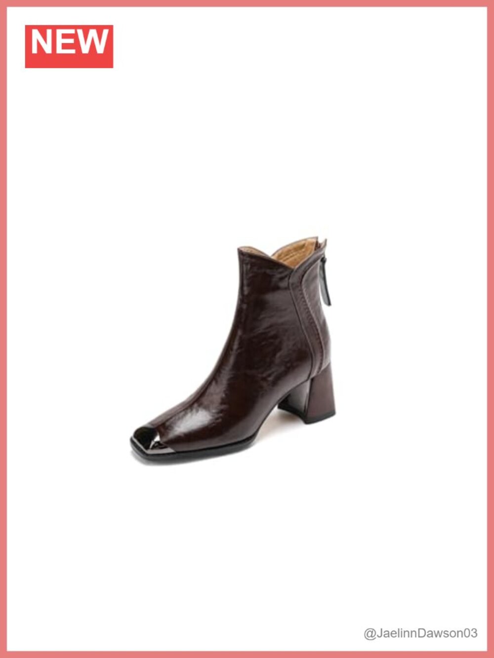 Genuine Leather Square Toe Mid Chunky Heels Ankle Boots Handmade Zip